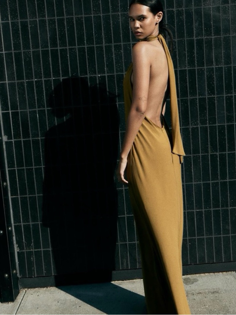 Zara Olive Green Backless Halter Gown